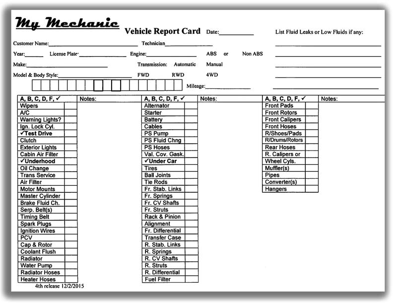 The Vehicle Report Card at My Mechanic in Elmhurst, IL will give you the overall health and condition of your vehicle.
